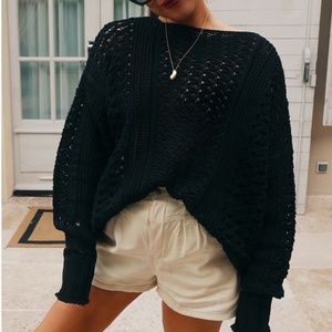 LORNA LUXE BLACK CROCHET OVERSIZED SWEATER